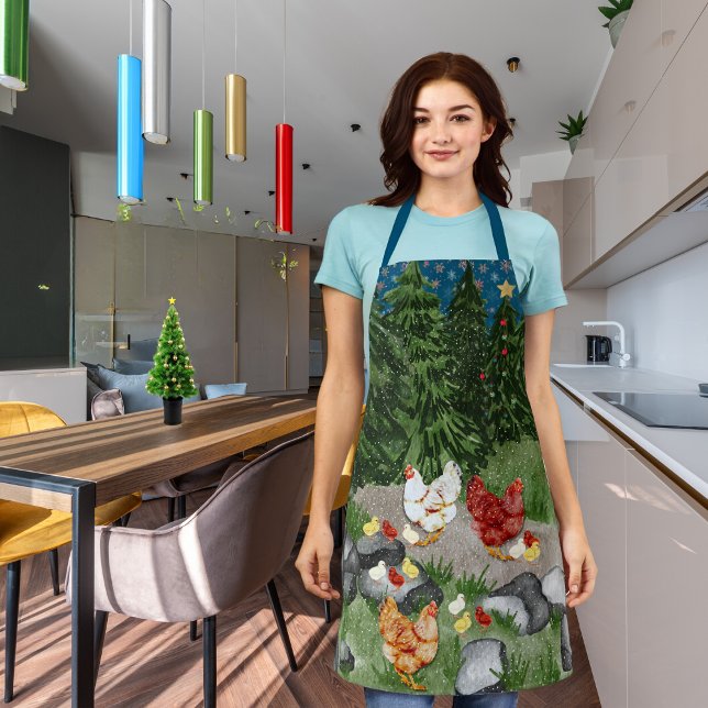 Hühner, Küken und Schneeflocken blau Schürze (Von Creator hochgeladen)