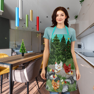 Hühner, Küken und Schneeflocken türkisblau Schürze