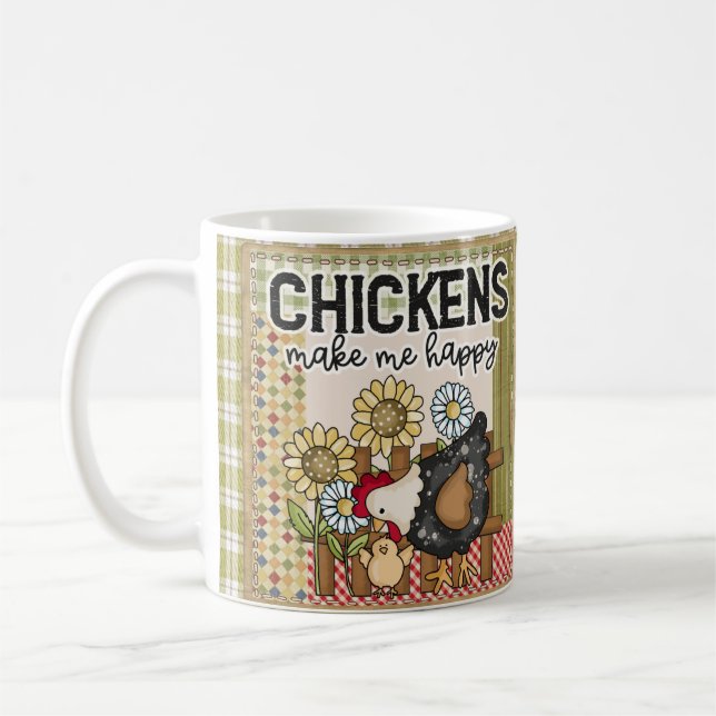 Hühner machen mir eine glückliche Kaffeetasse (Links)