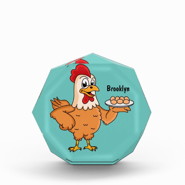 Hühner mit Eiern auf dem Cartoon Fotoblock (Vorderseite)