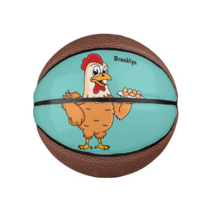 Hühner mit Eiern auf dem Cartoon Mini Basketball
