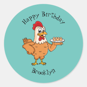 Hühner mit Eiern auf dem Cartoon Runder Aufkleber
