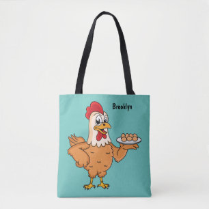 Hühner mit Eiern auf dem Cartoon Tasche
