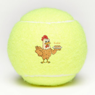 Hühner mit Eiern auf dem Cartoon Tennisbälle