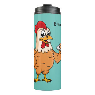Hühner mit Eiern auf dem Cartoon Thermosbecher