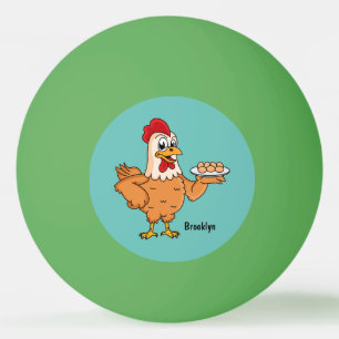 Hühner mit Eiern auf dem Cartoon Tischtennisball
