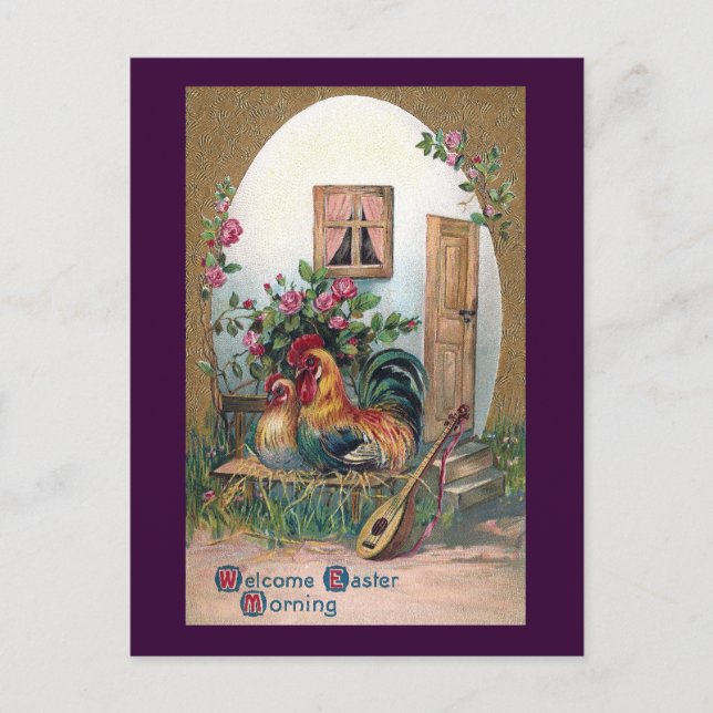 Hühner mit Lute und Eierhaus Postkarte (Vorderseite)