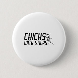 Hühner mit Sticken Womens Lacrosse Button