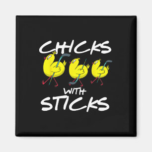 Hühner mit Sticks Eishockeyhühnchen Magnet