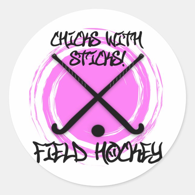 Hühner mit Sticks - Feldhockey Runder Aufkleber (Vorderseite)