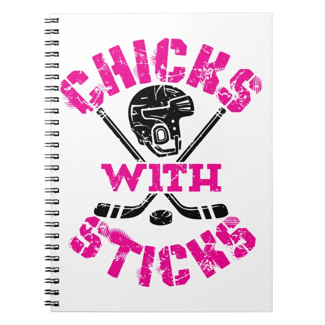 Hühner mit Sticks Hockey Women Girls Notizblock (Vorderseite)