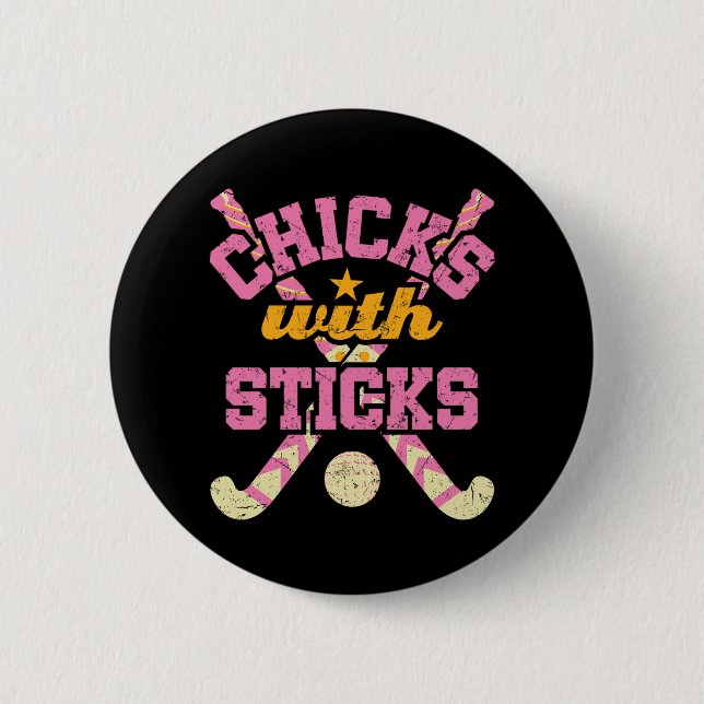 Hühner mit Stöcken Field Hockey Women Button (Vorderseite)