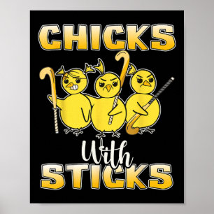 Hühner Mit Stöcken Mädchen Feldhockey Eishockey P Poster
