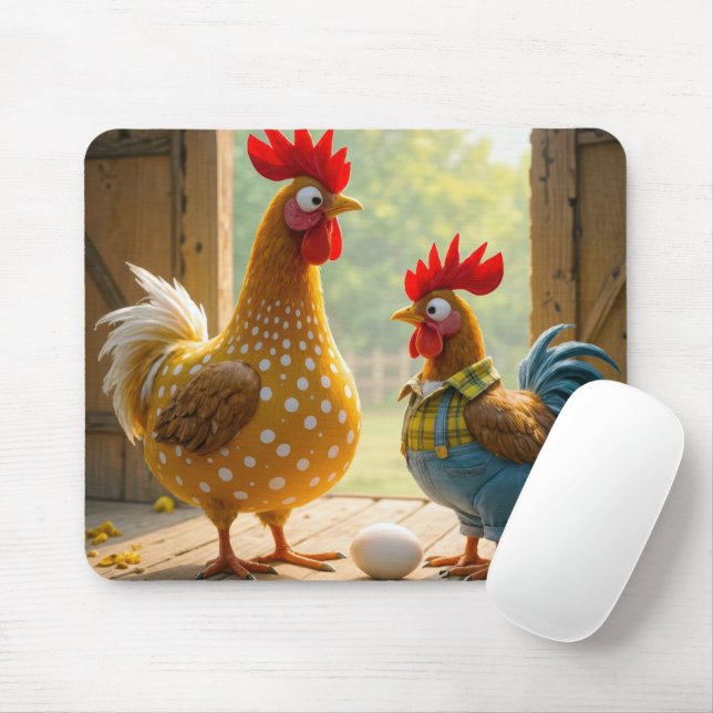 Hühner mit weißem Ei Mousepad (Mit Mouse)
