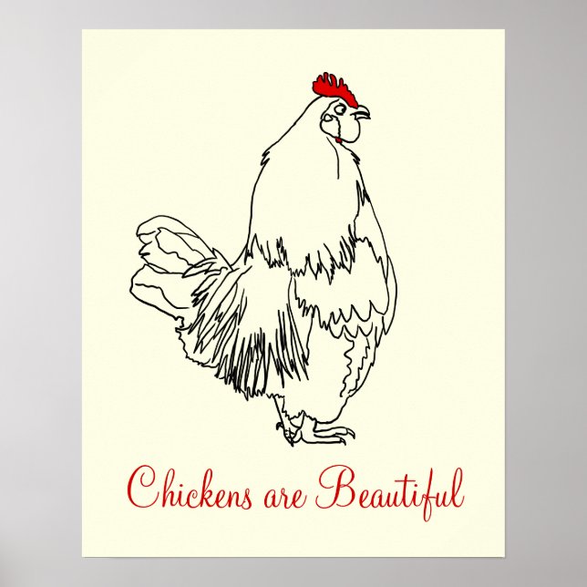 Hühner sind schöne Funny Rooster Art Zeichnend Poster (Vorne)