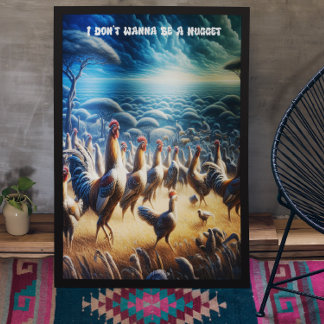 Hühner tanzen durch Felder Poster