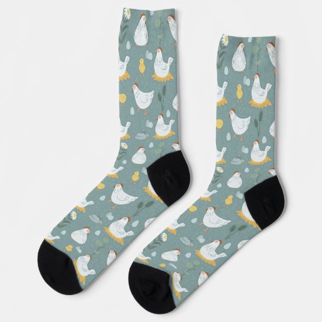 Hühner träumen in Aquamariner Umgebung Socken (Linkes Detail)