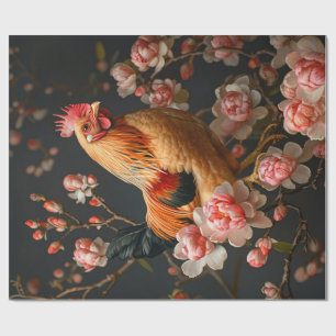 Hühner umgeben von rosa Blume Decoupage Geschenkpapier