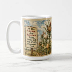 Hühner- und Auberginen-Farm Surrealer Land-Cartoon Kaffeetasse