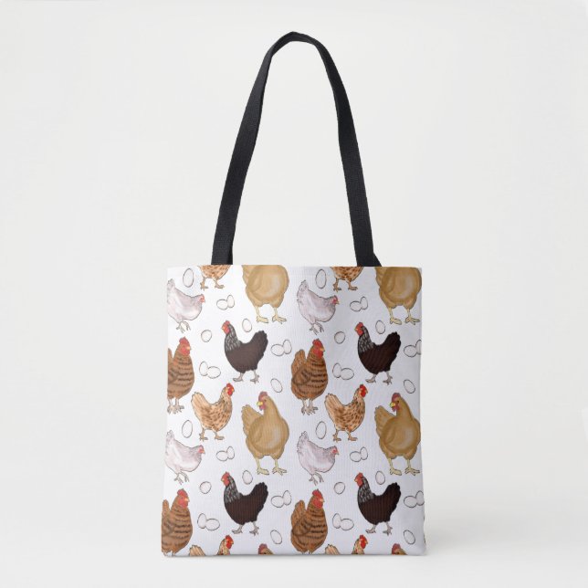 Hühner- und Eiermuster auf Weiß Tasche (Vorderseite)