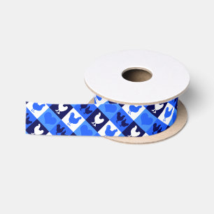 Hühner und Herzzüchter Land blau und weiß Satinband