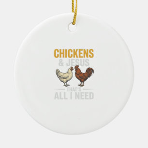 Hühner Und Jesus Vintage-Farm-Glaubens-Shirt_1 Keramik Ornament