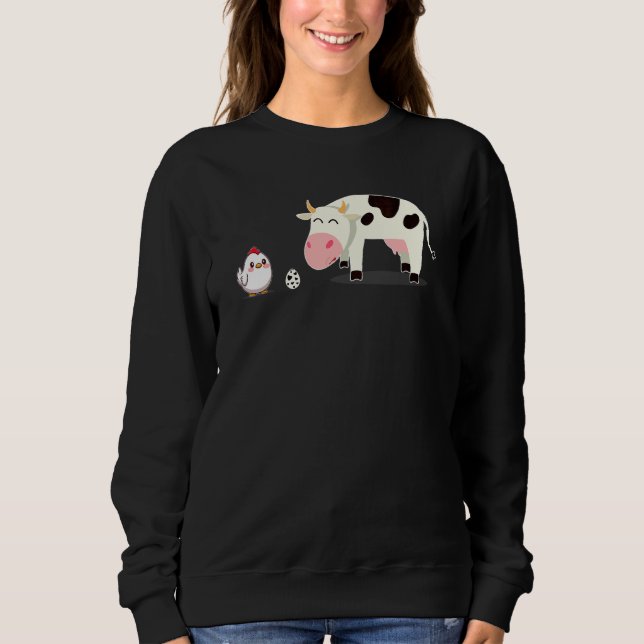 Hühner und Kuh mit Eierkuchen Hühnerhähnchen Lady  Sweatshirt (Vorderseite)
