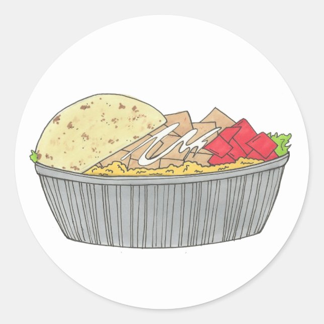 Hühner- und Reisplatterplatte NYC Halal Cart Food Runder Aufkleber (Vorderseite)