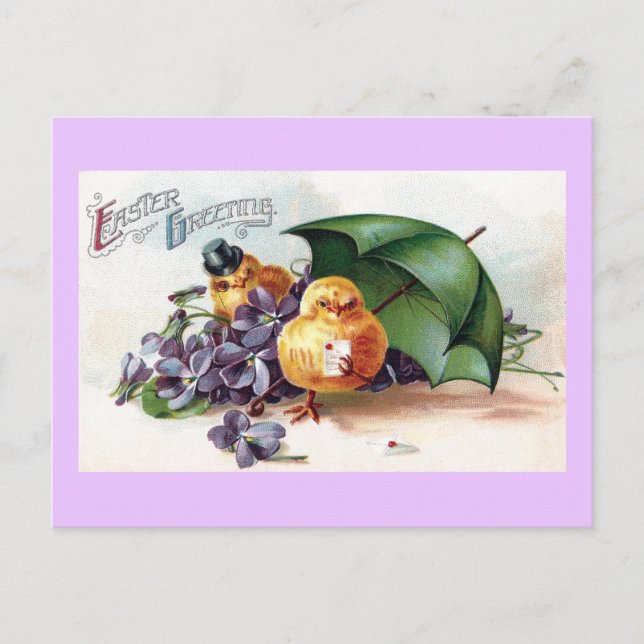 Hühner und Violetten Vintag Ostern Feiertagspostkarte (Vorderseite)