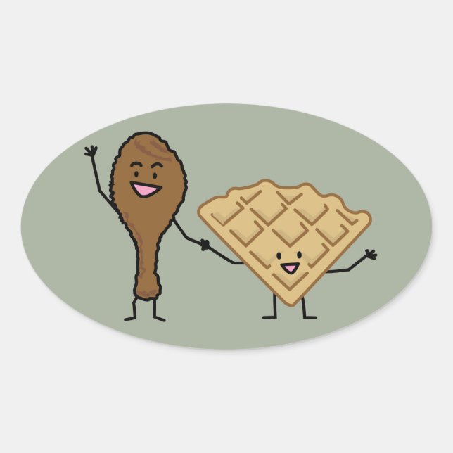 Hühner und Waffeln, amerikanisch und südlich koche Ovaler Aufkleber (Vorderseite)