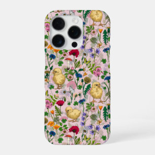 Hühner und Wildblumen auf Baumwollzucker-Rosa iPhone 16 Pro Hülle