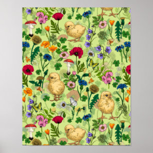 Hühner und Wildblumen auf Honigtau Poster