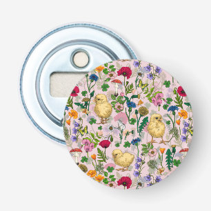 Hühner und Wildblumen auf Zuckerwatte pink Flaschenöffner