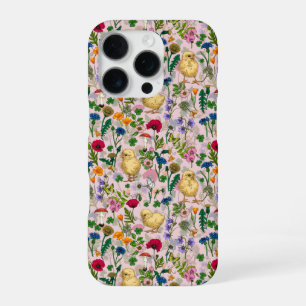 Hühner und Wildblumen auf Zuckerwatte pink iPhone 16 Pro Hülle