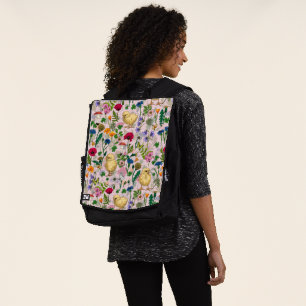 Hühner und Wildblumen auf Zuckerwatte pink Rucksack