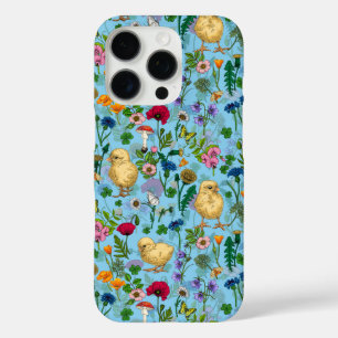 Hühner und Wildblumen in Babyblau iPhone 16 Pro Hülle