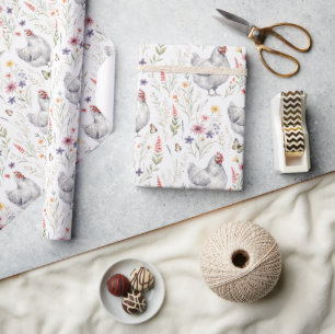 Hühner-Verpackungspapier Graue Henne Wildblumenwie Geschenkpapier