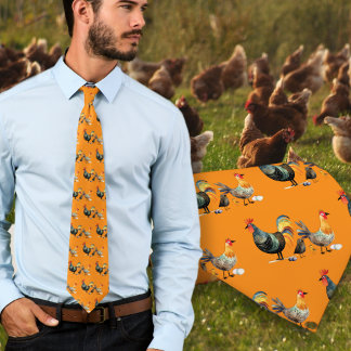 Hühner Vogelfarm Muster Orange Krawatte