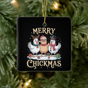 Hühner-Weihnachts-Santa-Hut Frohe Chickmas-Farm Keramikornament