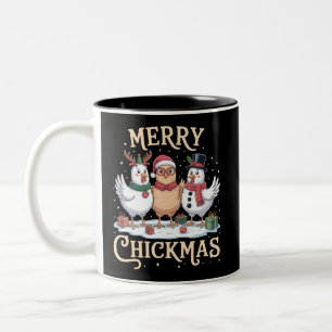 Hühner-Weihnachts-Santa-Hut Fröhliche Hühmas Bauer Zweifarbige Tasse