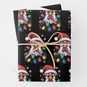 Hühner-Weihnachtsbaum-Lichter Bauernhof-Tier Weihn Geschenkpapier Set