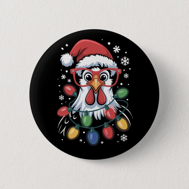 Hühner-Weihnachtsbaumlichter Bauernhof-Tier Weihna Button (Vorderseite)