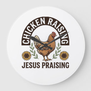 Hühneraufzucht Jesus Preisend Vintage-Farm-Shirt_ Große Wanduhr