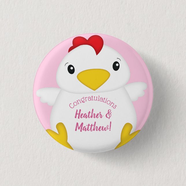 HühnerBaby-Dusche Rosa Farm Button (Vorderseite)