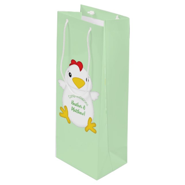 HühnerBaby-Duschfarm Geschenktüte Für Weinflaschen (Vorderseite Schrägansicht)