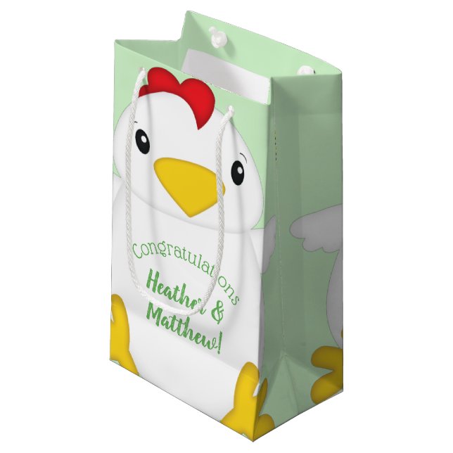 HühnerBaby-Duschfarm Kleine Geschenktüte (Vorderseite Schrägansicht)