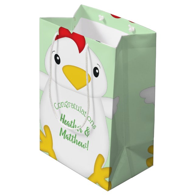 HühnerBaby-Duschfarm Mittlere Geschenktüte (Rückseite Schrägansicht)