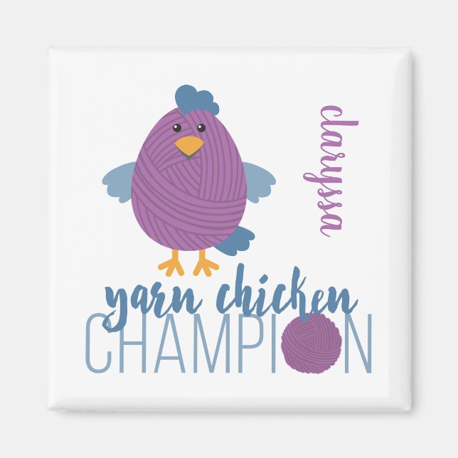 Hühnerchampion aus Blauem & Lila Garn Magnet (Vorne)