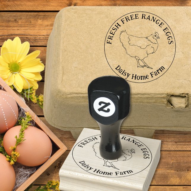 Hühnereier Einfach handgezogen Personalisiert Gummistempel (Chicken egg box custom ink rubber stamp fresh free range hen eggs label)