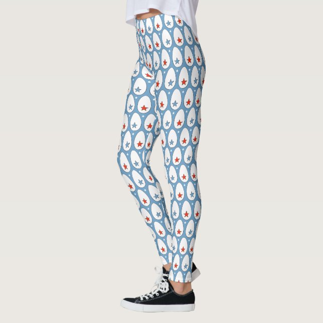 Hühnereier, Rotweiße blaue Sterne Bauernmuster Leggings (Links)
